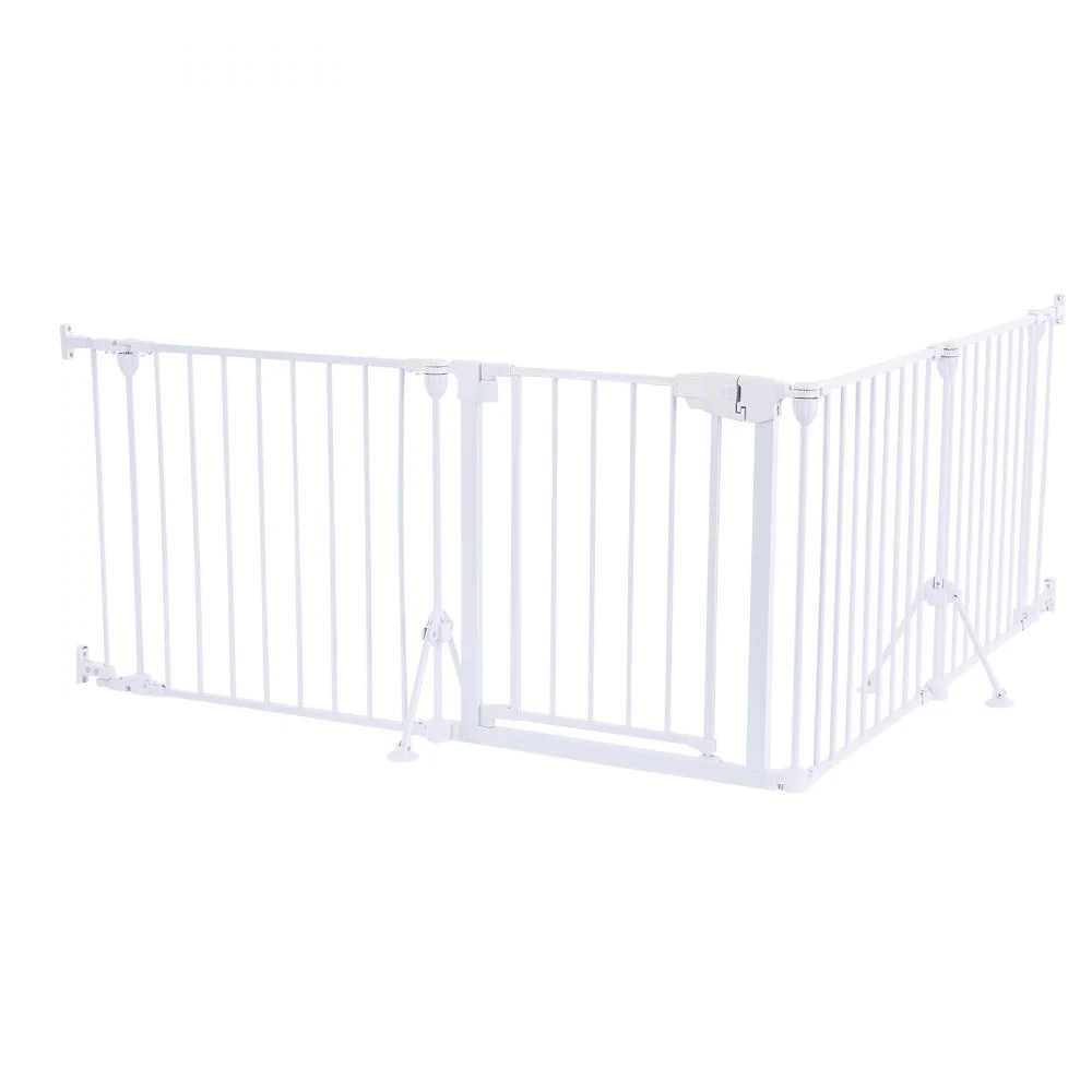 VEVOR Barrera de Seguridad para Perros 622 mm 4 Paneles de Metal Blanco, Puerta de Mascotas para Cocinas, Salones, Escaleras, Plegable y Flexible, Soporte de Doble Triángulo, Kit de Instalación