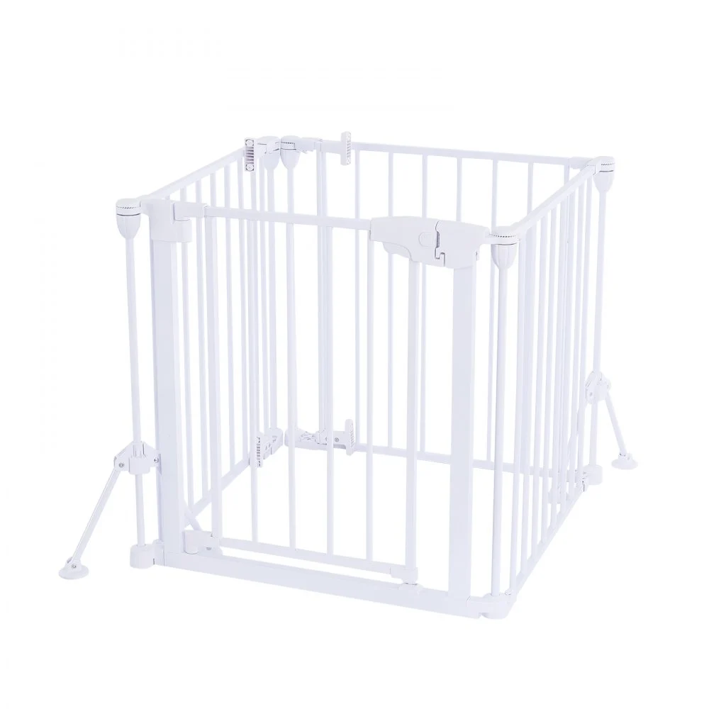 VEVOR Barrera de Seguridad para Perros 622 mm 4 Paneles de Metal Blanco, Puerta de Mascotas para Cocinas, Salones, Escaleras, Plegable y Flexible, Soporte de Doble Triángulo, Kit de Instalación