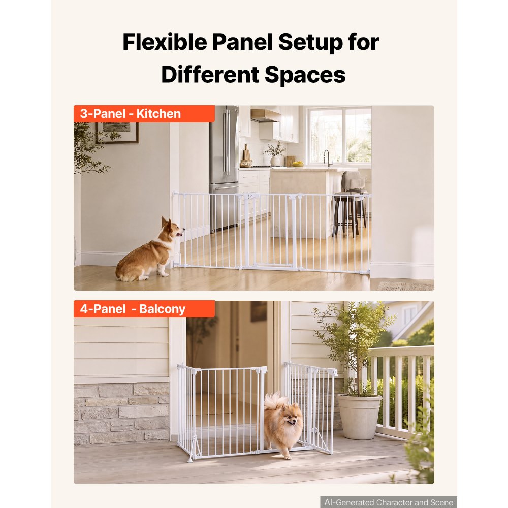 VEVOR Barrera de Seguridad para Perros 753 mm 4 Paneles Puerta para Perros, para Escaleras, Cocinas, Salones, Plegable y Flexible, Estructura de Metal, Doble Cerrojo, Kit de Instalación, Color Blanco