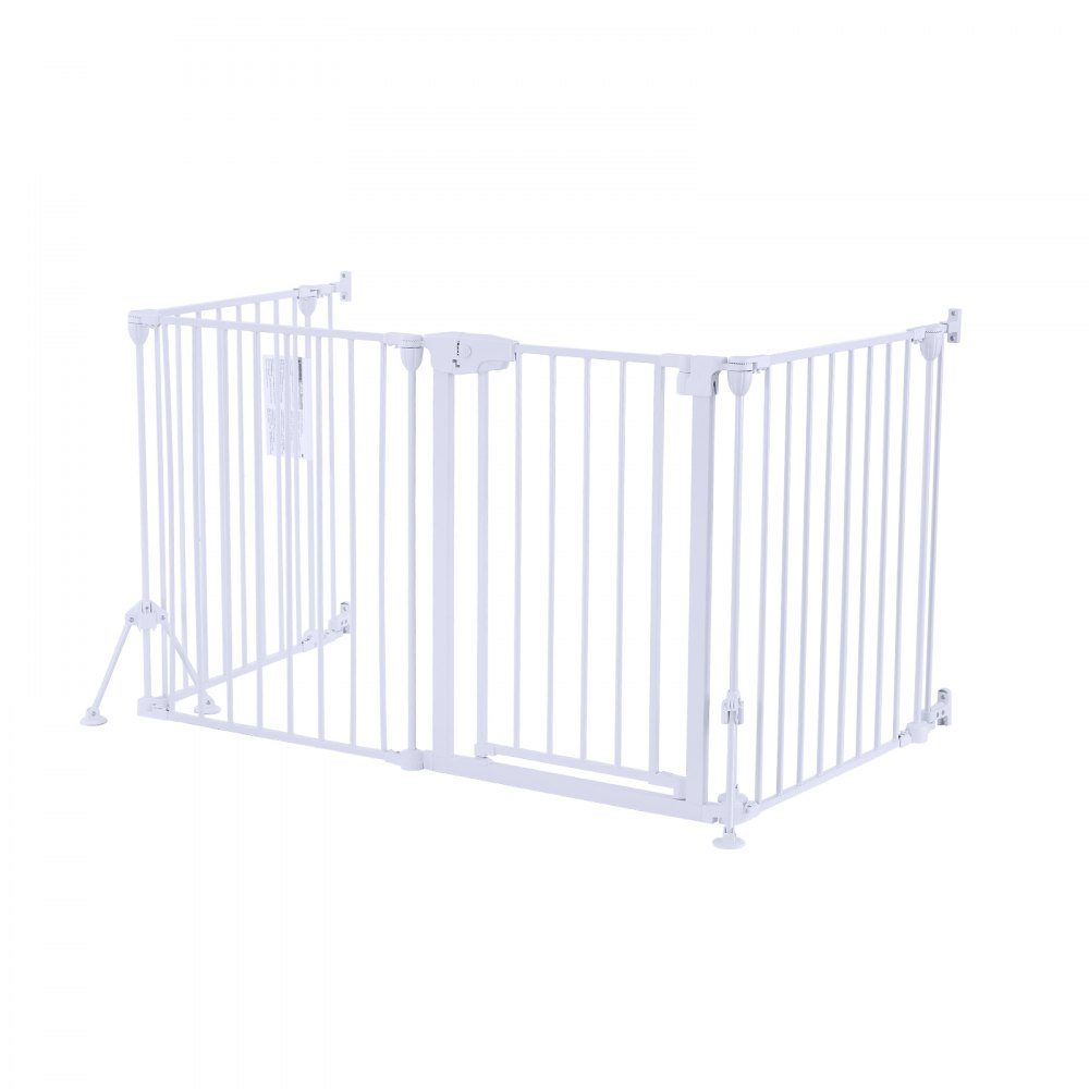 VEVOR Barrera de Seguridad para Perros 753 mm 4 Paneles Puerta para Perros, para Escaleras, Cocinas, Salones, Plegable y Flexible, Estructura de Metal, Doble Cerrojo, Kit de Instalación, Color Blanco