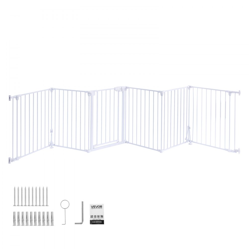 VEVOR Barrera de Seguridad para Perros 753 mm 6 Paneles Plegable de Metal, para Puertas, Escaleras, Balcones, Montaje en Pared, Independiente, Soporte de Doble Triángulo, Forma Flexible, Color Blanco