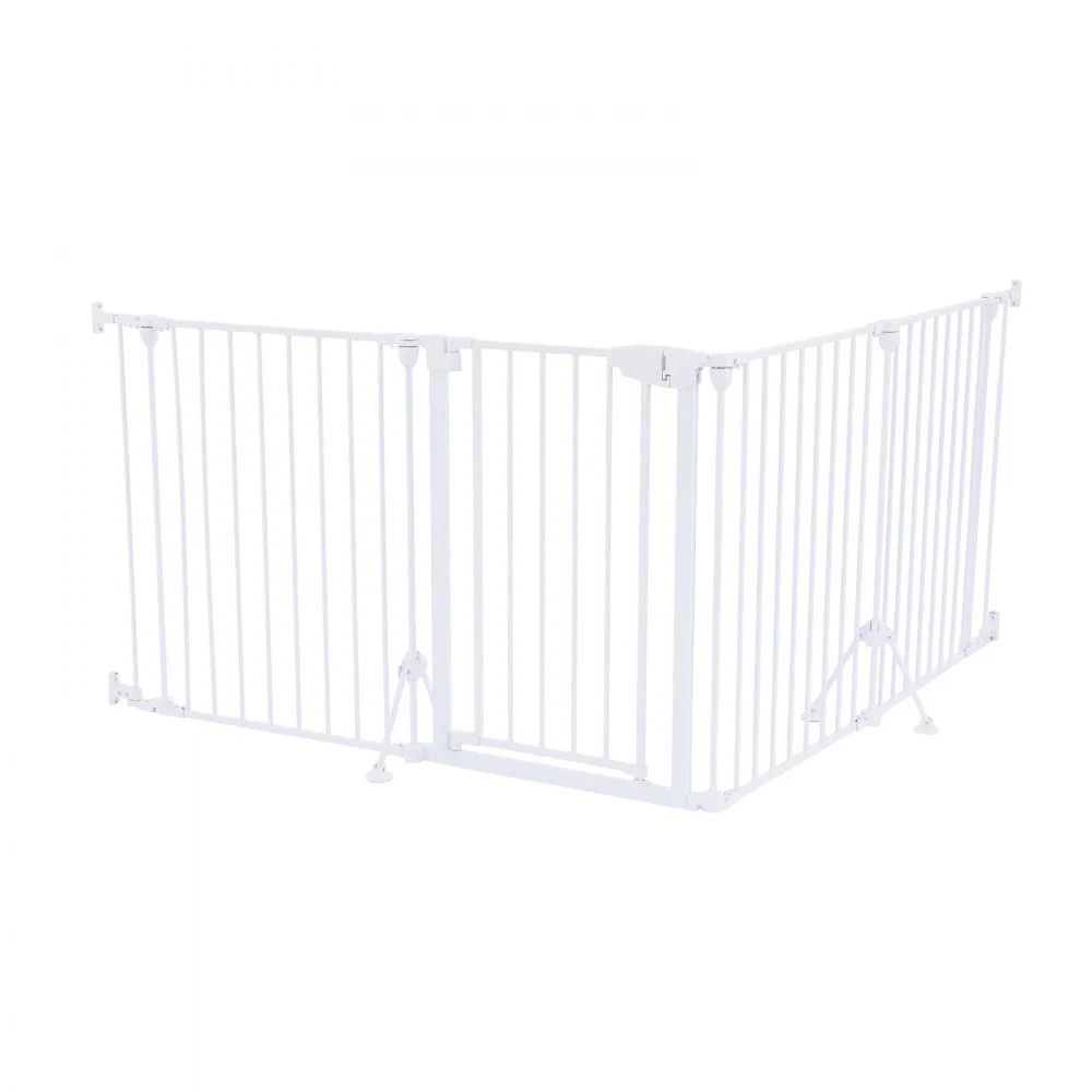 VEVOR Barrera de Seguridad para Perros Altura de 813 mm 4 Paneles Blanco, para Escalera, Cocina, Sala de Estar, Plegable y Flexible, Marco de Metal, con Doble Cerradura y Soporte de Doble Triángulo