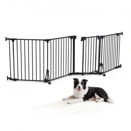 VEVOR Barrera de Seguridad para Perros Alto de 753 mm 4 Paneles Plegable, Puerta de Mascotas para Escaleras, Cocinas, Estructura de Metal, Flexible, Soporte de Doble Triángulo, Kit de Montaje, Negro