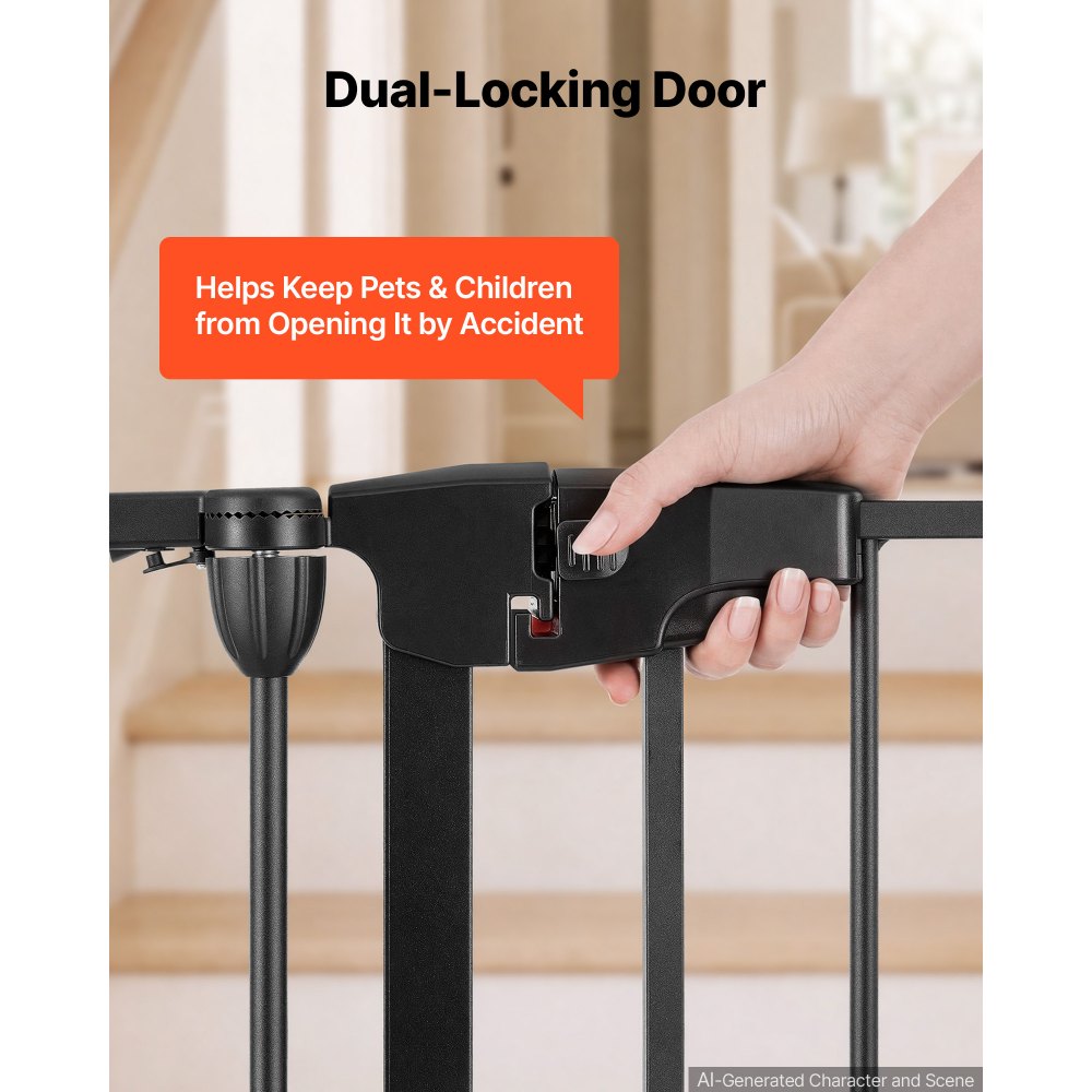 VEVOR Barrera de Seguridad para Perros Alto de 753 mm 4 Paneles Plegable, Puerta de Mascotas para Escaleras, Cocinas, Estructura de Metal, Flexible, Soporte de Doble Triángulo, Kit de Montaje, Negro