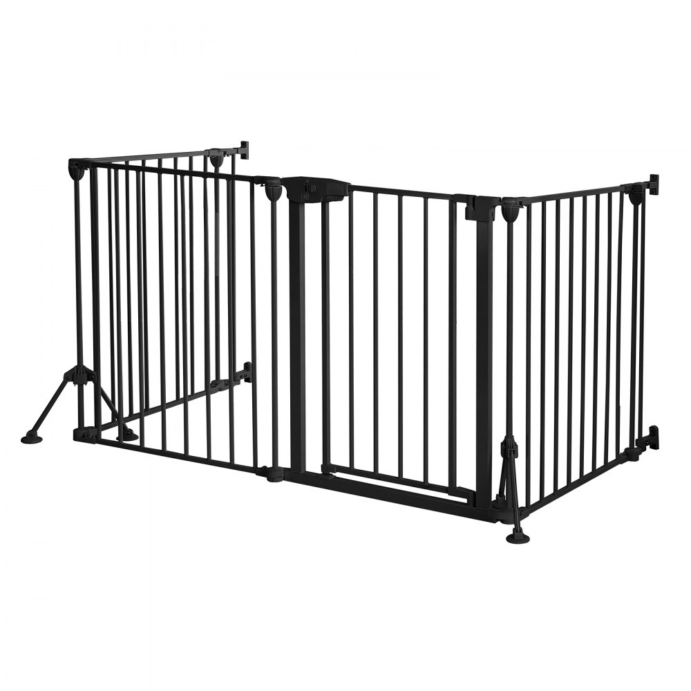 VEVOR Barrera de Seguridad para Perros 813 mm 4 Paneles Plegable Negro, para Escaleras, Puertas, Forma Flexible, Estructura de Metal, Cerradura Doble, Soporte de Doble Triángulo, Kit de Instalación