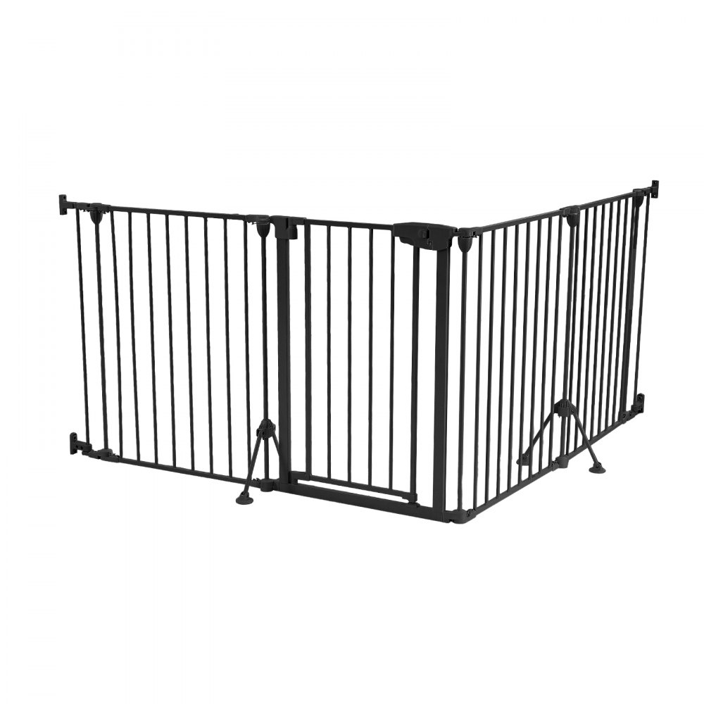 VEVOR Barrera de Seguridad para Perros 813 mm 4 Paneles Plegable Negro, para Escaleras, Puertas, Forma Flexible, Estructura de Metal, Cerradura Doble, Soporte de Doble Triángulo, Kit de Instalación