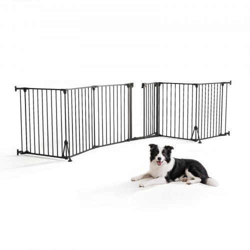 VEVOR Barrera de Seguridad para Perros Alto de 813 mm Puerta de Metal Negro, para Cocinas, Balcones, 6 Paneles, Plegable y Flexible, con Soporte de Doble Triángulo y Doble Cerradura, Kit de Montaje