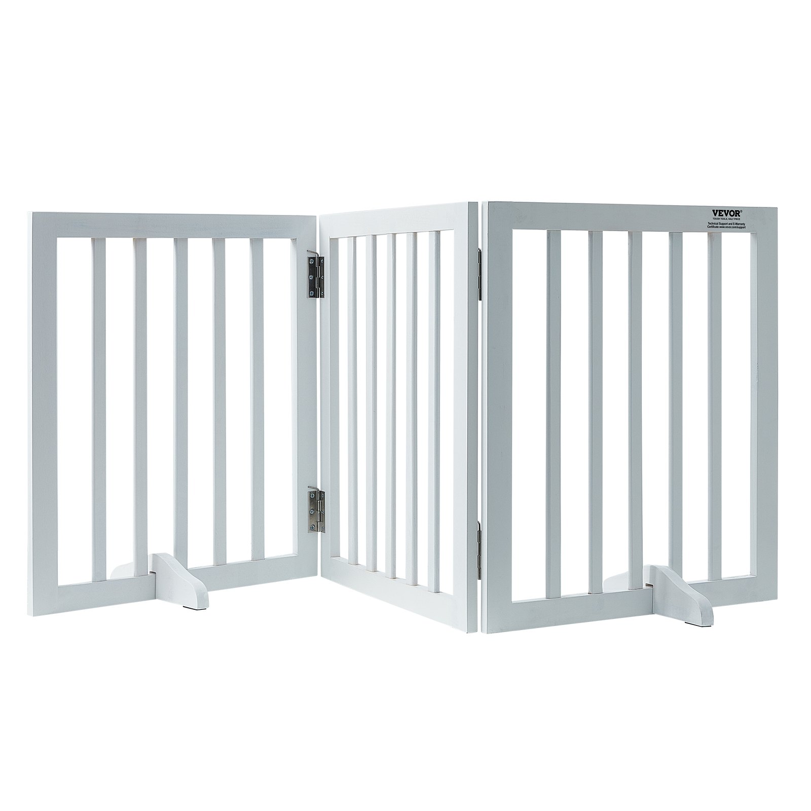 Puerta para perros independiente VEVOR, 24" de alto x 60" de ancho, puerta para mascotas independiente, puerta para perros plegable de 3 paneles para pasillos anchos y estrechos, barrera para perros expandible con soporte silencioso para pies para interiores, color blanco