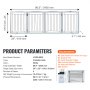 Puerta para perros independiente VEVOR, 32" de alto x 96,5" de ancho, puerta para mascotas independiente, puerta para perros plegable de 4 paneles para pasillos anchos y estrechos, barrera para perros expandible con soporte silencioso para pies para interiores, color blanco