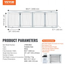 VEVOR Puerta Independiente para Perros de 2450 x 245 x 813 mm Plegable Blanca