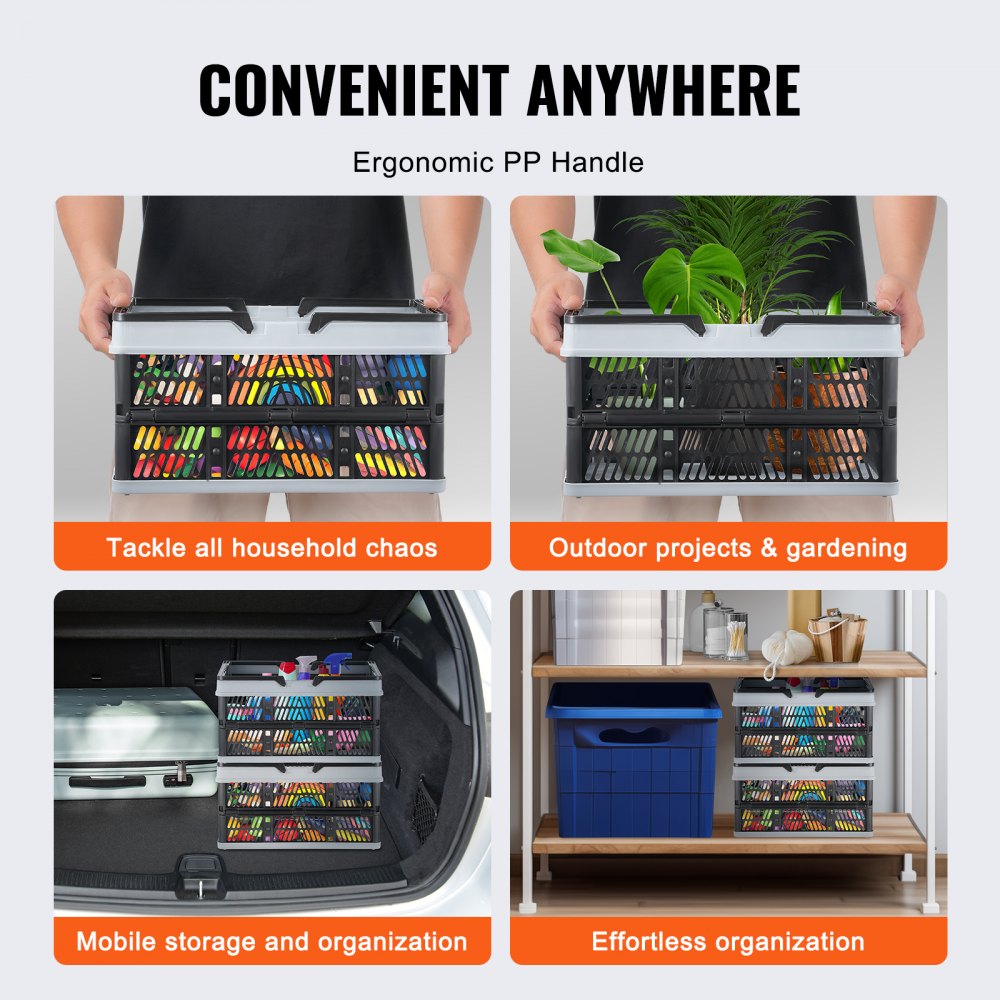 VEVOR Cesta de la compra plegable, paquete de 3, caja de almacenamiento plegable de plástico de 16 L con asa, cesta de la compra de frutas y verduras, contenedor de almacenamiento plegable para supermercado, compras al por menor, negro