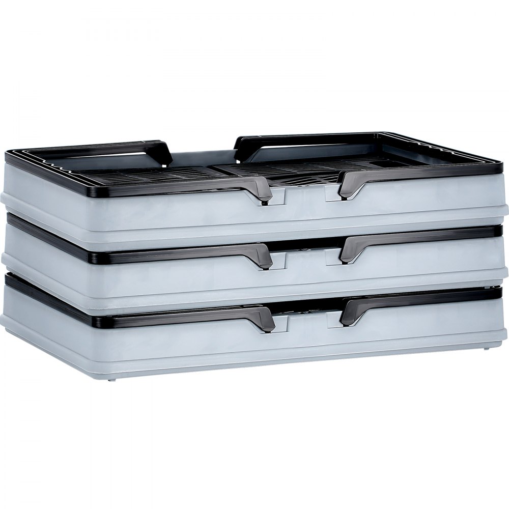 VEVOR Cesta de la compra plegable, paquete de 3, caja de almacenamiento plegable de plástico de 16 L con asa, cesta de la compra de frutas y verduras, contenedor de almacenamiento plegable para supermercado, compras al por menor, negro