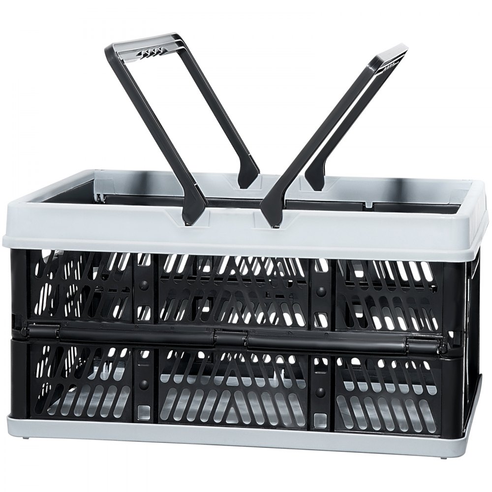 VEVOR Cesta de la compra plegable, paquete de 3, caja de almacenamiento plegable de plástico de 16 L con asa, cesta de la compra de frutas y verduras, contenedor de almacenamiento plegable para supermercado, compras al por menor, negro