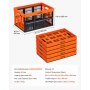 VEVOR Cajas de Almacenaje Plegables de Plástico 45 L, 6 Unidades, Contenedores de Almacenaje con Asas, sin Tapa, Ahorra Espacio, Soporta 15 kg para Hogar Coche Organización Camping, Naranja y Negro