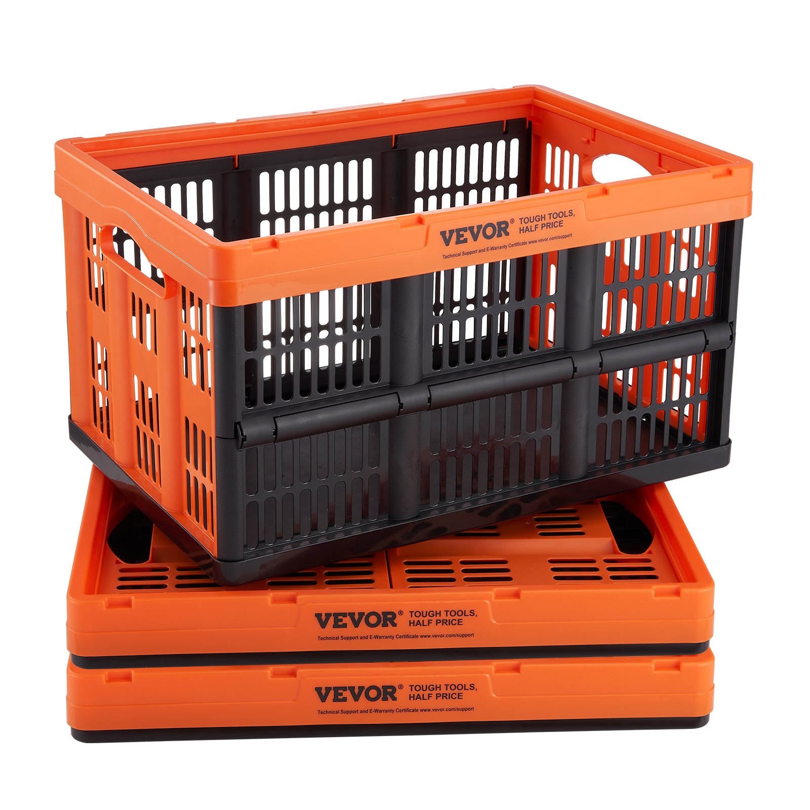 VEVOR 3-piece set 45L professional folding box made of PP transport box foldable storage box with handle stackable crates storage box folding boxes stackable boxes for storage & transport orange