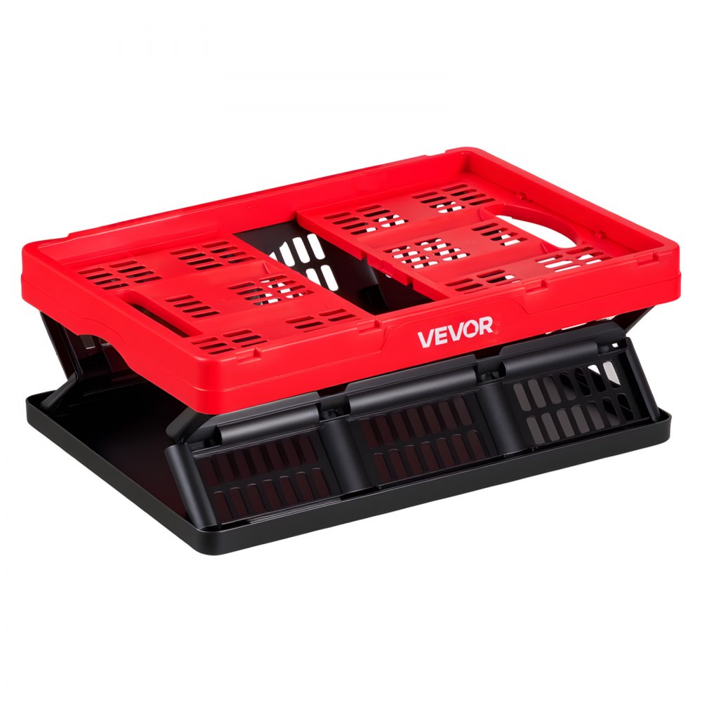 VEVOR Cajas de Almacenaje Plegables de Plástico 32 L, 3 Unidades, Contenedores de Almacenaje sin Tapa, con Asas, Ahorra Espacio, Soporta 12 kg para Camping Organización Coche Hogar, Color Rojo y Negro