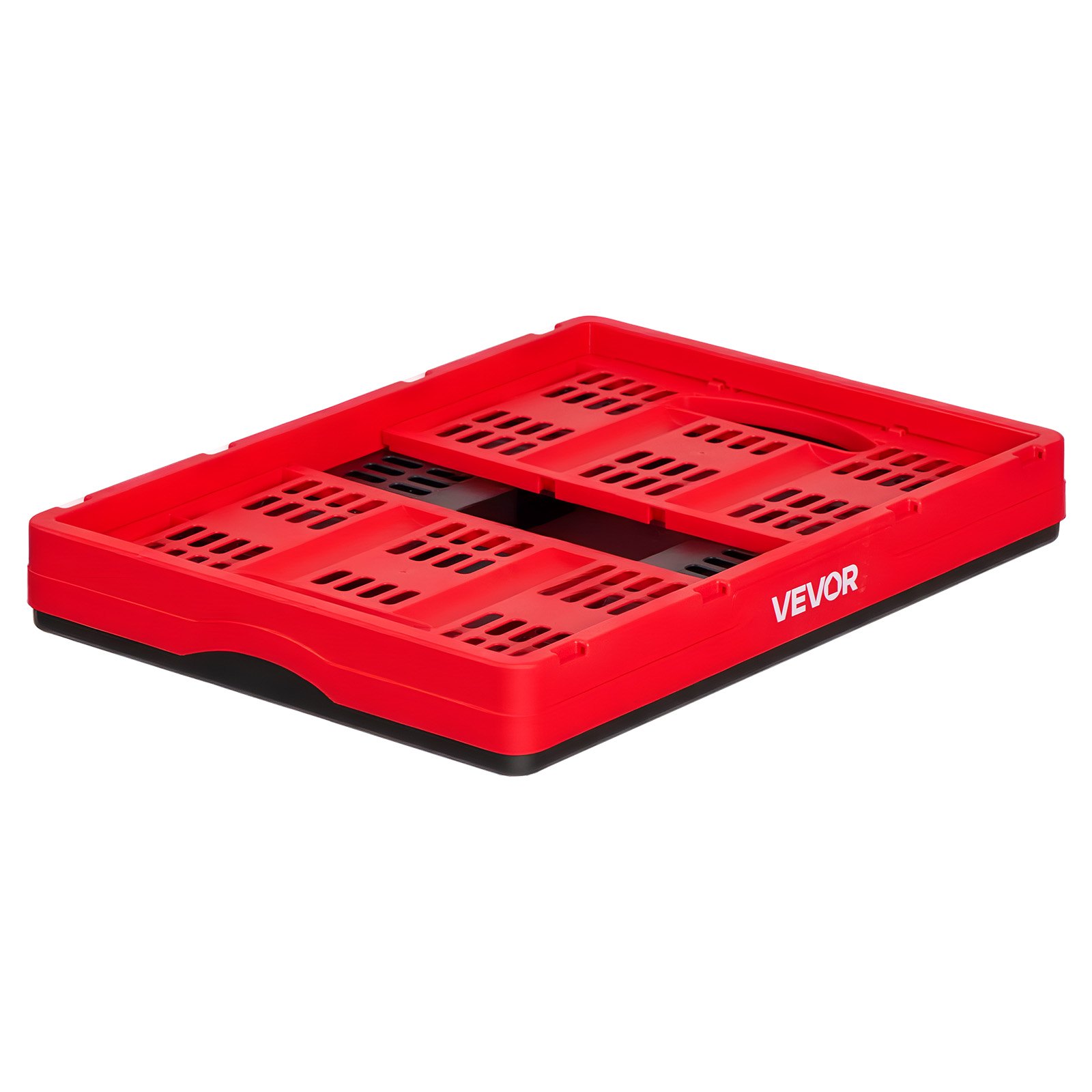 VEVOR Cajas de Almacenaje Plegables de Plástico 32 L, 3 Unidades, Contenedores de Almacenaje sin Tapa, con Asas, Ahorra Espacio, Soporta 12 kg para Camping Organización Coche Hogar, Color Rojo y Negro