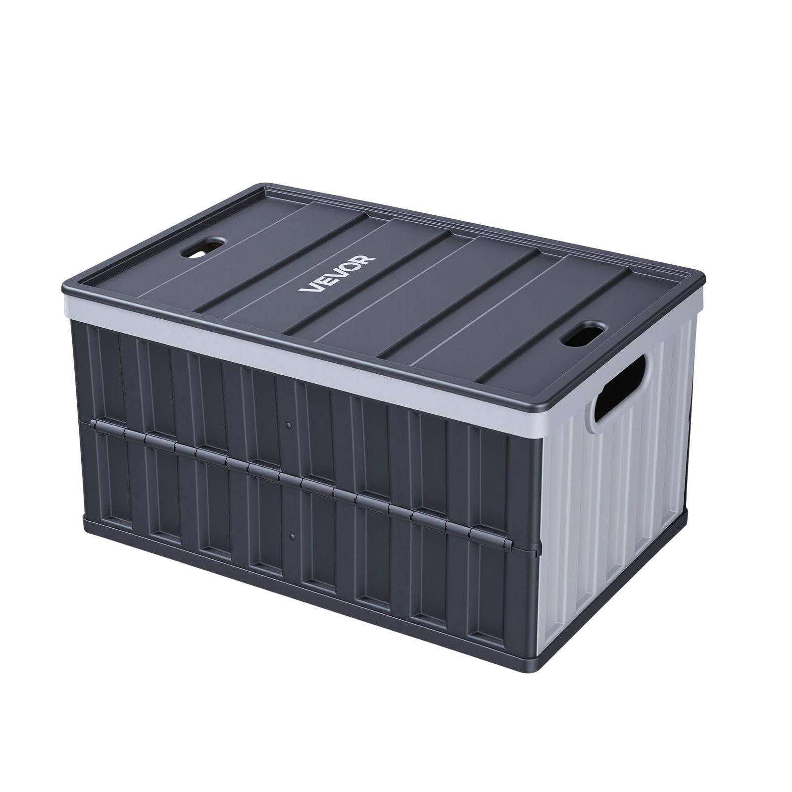 VEVOR Cajas de Almacenaje Plegables de Plástico 65 L, 3 Unidades, Contenedores de Almacenaje con Tapa Apilable, Asas, Ahorra Espacio, Soporta 38 kg para Camping Organización Hogar Coche, Gris Oscuro