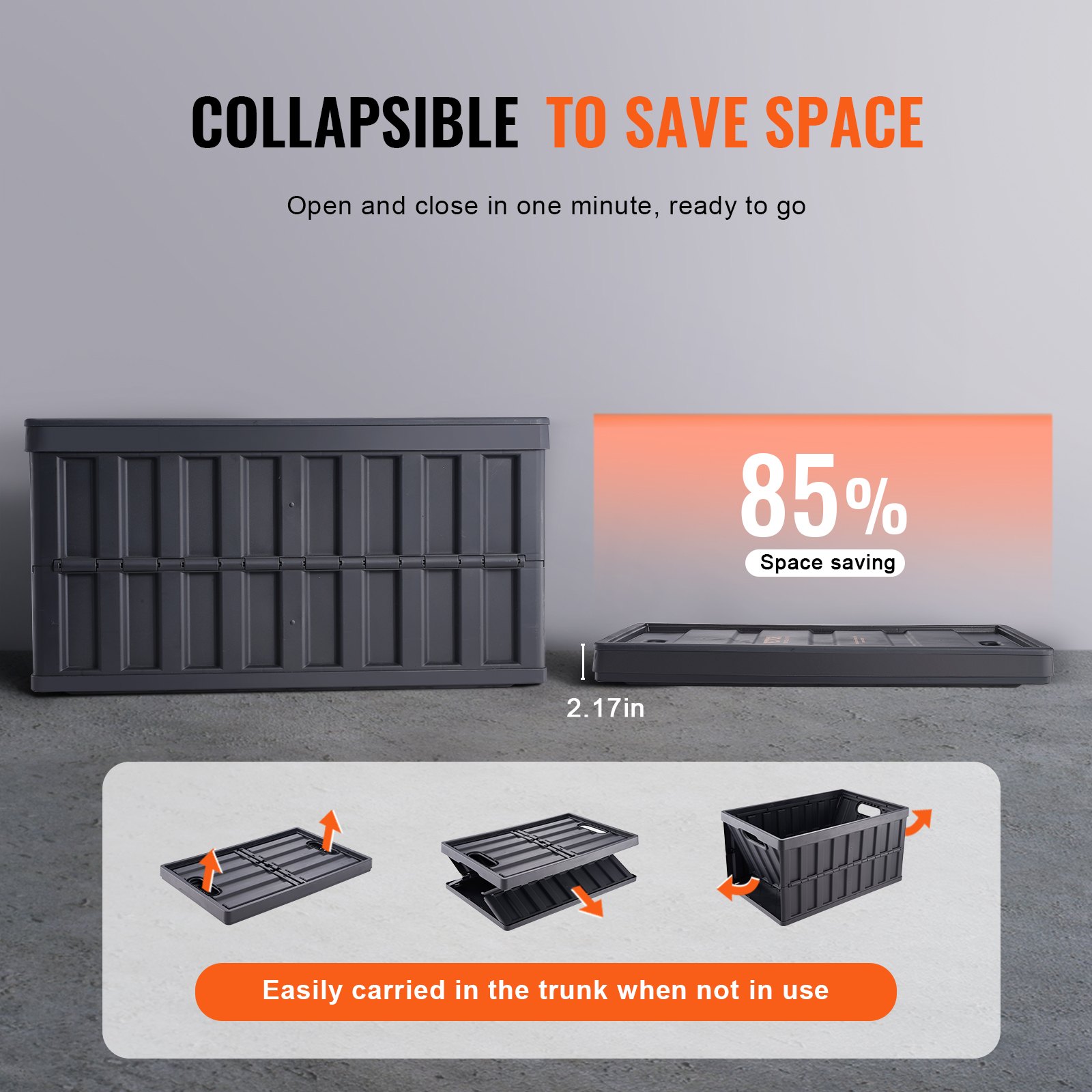 VEVOR 3-piece set 65L professional folding box made of PP transport box with lid foldable storage box with handle stackable crates storage box folding boxes stackable boxes for storage & transport