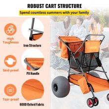VEVOR Carro de Playa con Ruedas de globo 30,5 cm Carro Plegable al Aire Libre 85 x 87 x 94 cm Carretilla Portátil de Transporte Carga de 160 kg con Bolsas de Almacenamiento Naranja para Jardín Playa