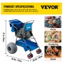 Carrito de playa VEVOR con ruedas grandes ideal para picnics, jardinería y uso en la playa. Dimensiones incluidas.