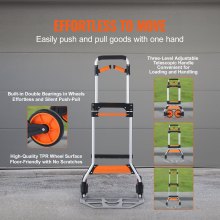 VEVOR Carretilla de Mano Plegable de Aluminio Carga de 140 kg Carro de Mano de Alta Resistencia con Ruedas de Goma Mango Telescópico para Transporte Doméstico, Mercancías de Almacén Supermercado