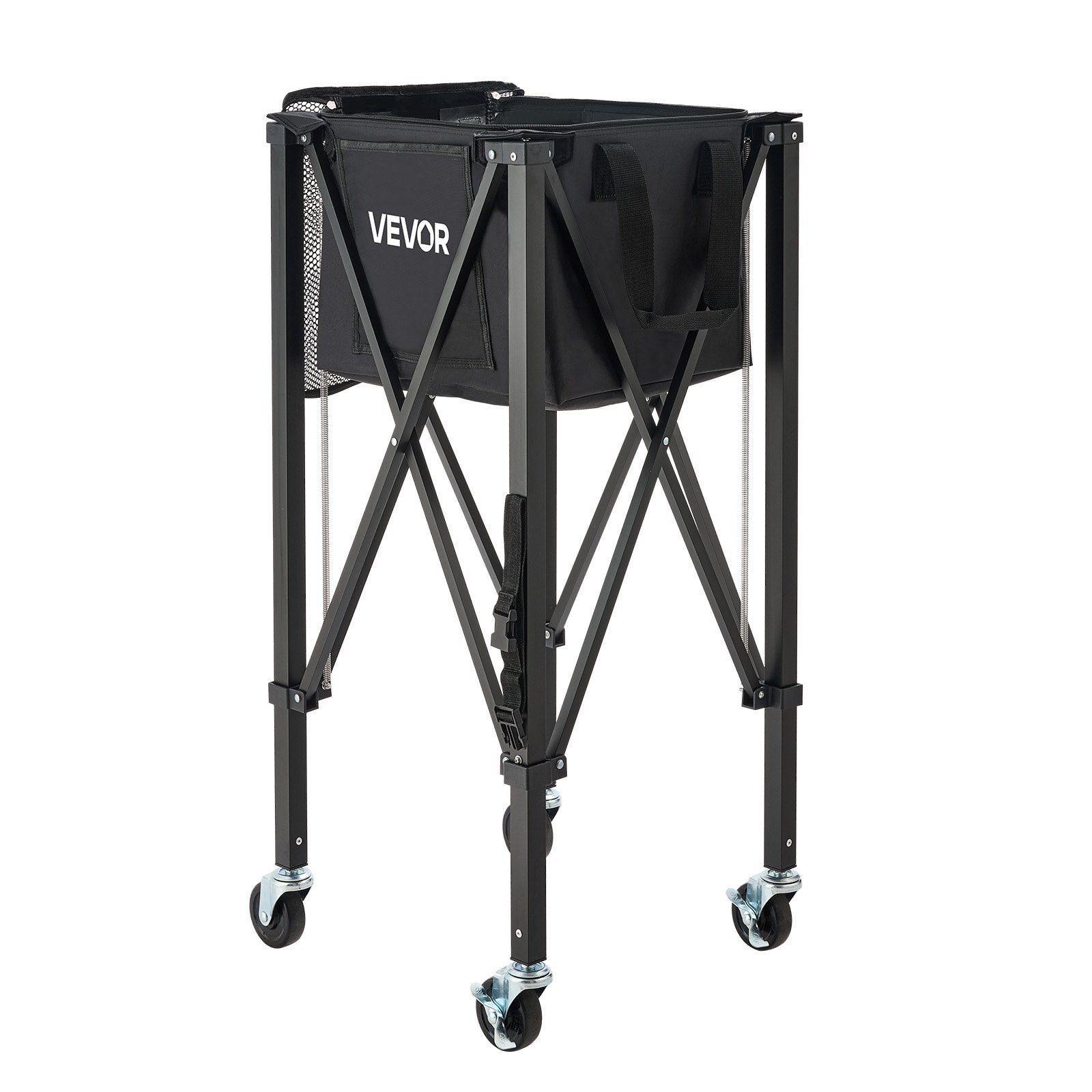 VEVOR Carro Plegable para Pelotas de Tenis con Ruedas, Capacidad de 120 Pelotas, Cesta de Tenis con Bolsillos Laterales, Bolsa de Nailon, Carrito de Entrenamiento Multideporte para Pickleball Béisbol