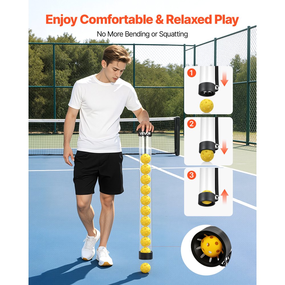 VEVOR Carro Plegable para Pelotas de Tenis con Ruedas, Cesta de Nailon Capacidad de 150 Pelotas con Tubo Recogepelotas de Tenis y Bolsillos Laterales, Carrito de Entrenamiento para Béisbol Pickleball