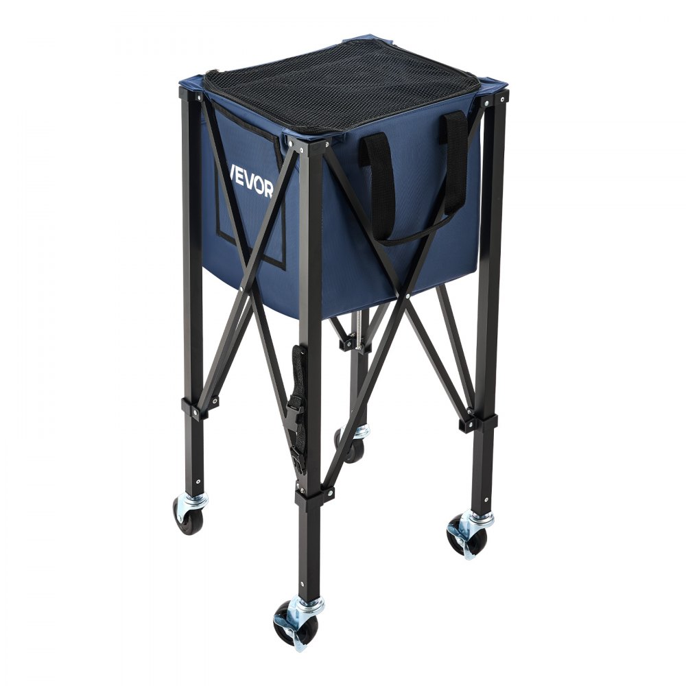 VEVOR Carro Plegable para Pelotas de Tenis con Ruedas, Cesta de Nailon Capacidad de 150 Pelotas con Tubo Recogepelotas de Tenis y Bolsillos Laterales, Carrito de Entrenamiento para Béisbol Pickleball