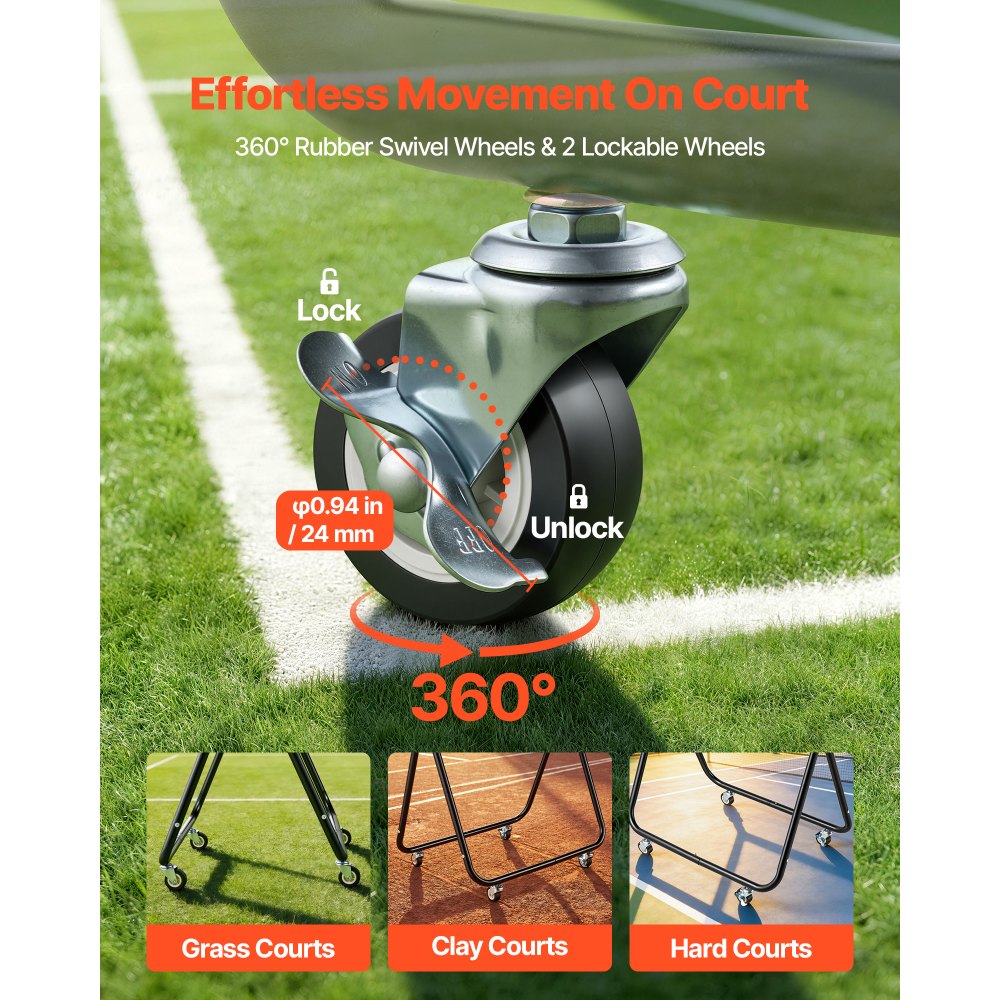 VEVOR Carro Plegable para Pelotas de Tenis con Ruedas, Capacidad de 175 Pelotas, Cesta de Tenis con Bolsillos Laterales, Bolsa de Nailon, Carrito de Entrenamiento Multideporte para Béisbol Pickleball