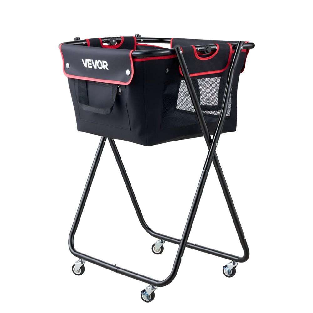 VEVOR Carro Plegable para Pelotas de Tenis con Ruedas, Capacidad de 175 Pelotas, Cesta de Tenis con Bolsillos Laterales, Bolsa de Nailon, Carrito de Entrenamiento Multideporte para Béisbol Pickleball