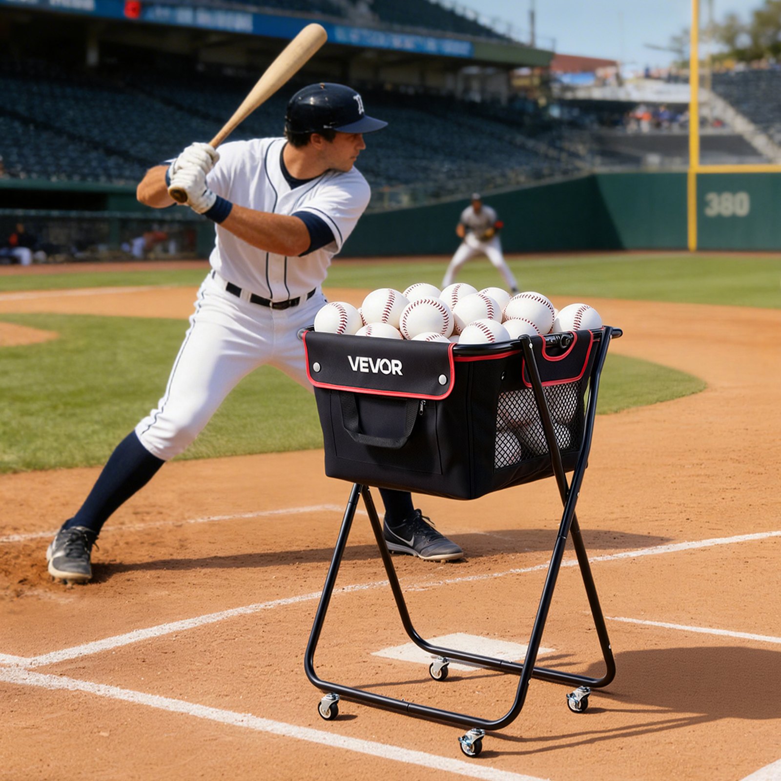 VEVOR Carro Plegable para Pelotas de Tenis con Ruedas, Capacidad de 175 Pelotas, Cesta de Tenis con Bolsillos Laterales, Bolsa de Nailon, Carrito de Entrenamiento Multideporte para Béisbol Pickleball