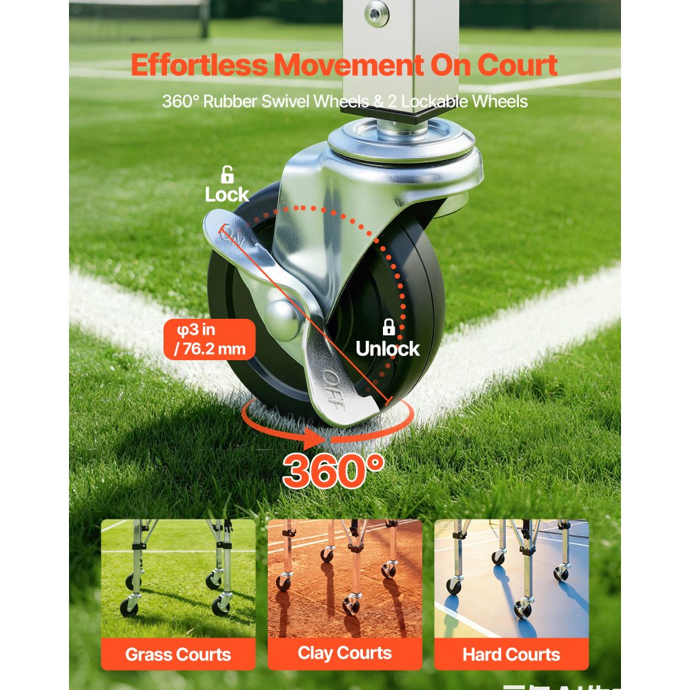 VEVOR Carro Plegable para Pelotas de Tenis con Ruedas, Cesta de Tenis Capacidad para 200 Pelotas, Bolsa de Nailon con Bolsillos Laterales, Carrito de Entrenamiento Multideporte para Béisbol Pickleball