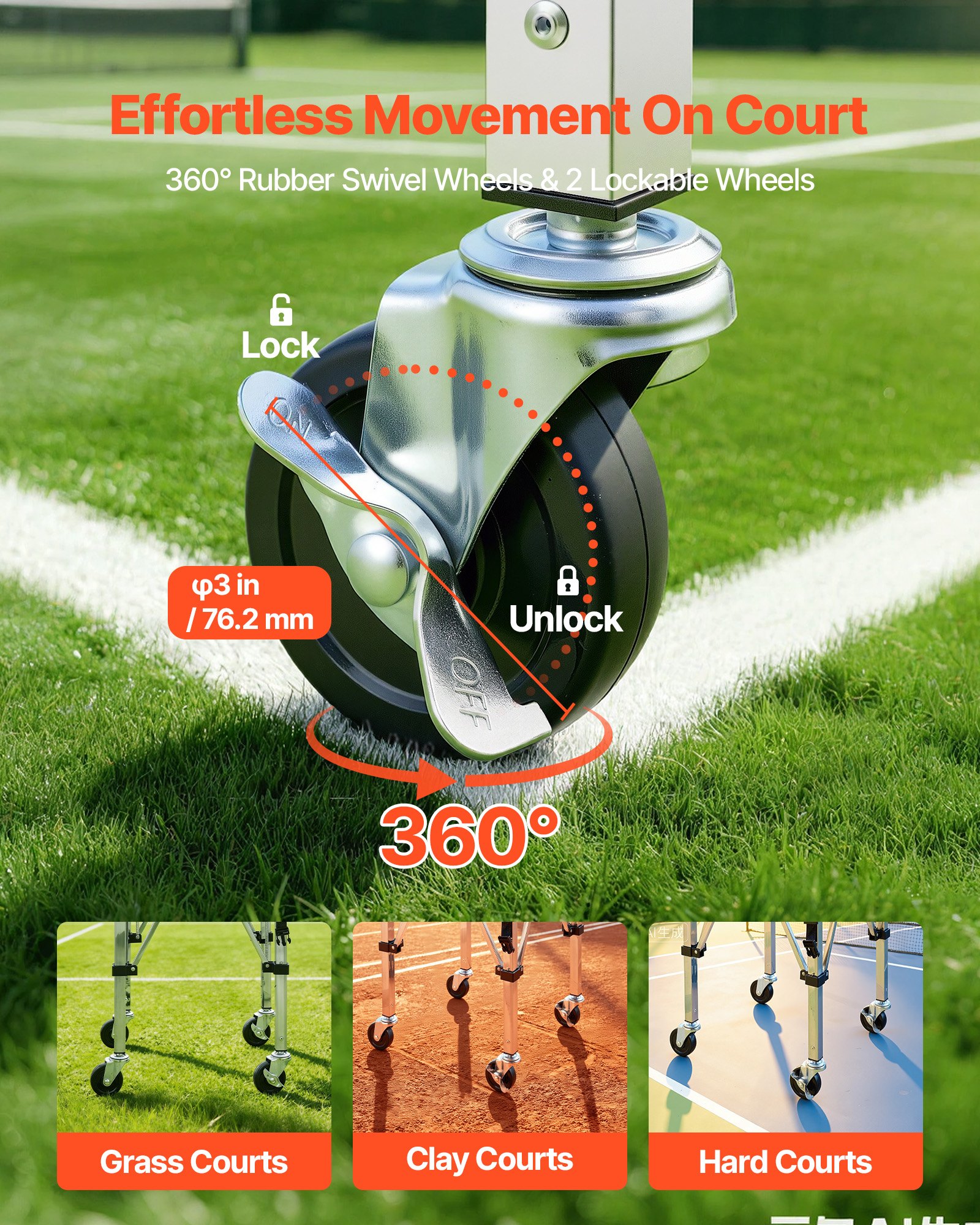 VEVOR Carro Plegable para Pelotas de Tenis con Ruedas, Cesta de Tenis Capacidad para 200 Pelotas, Bolsa de Nailon con Bolsillos Laterales, Carrito de Entrenamiento Multideporte para Béisbol Pickleball
