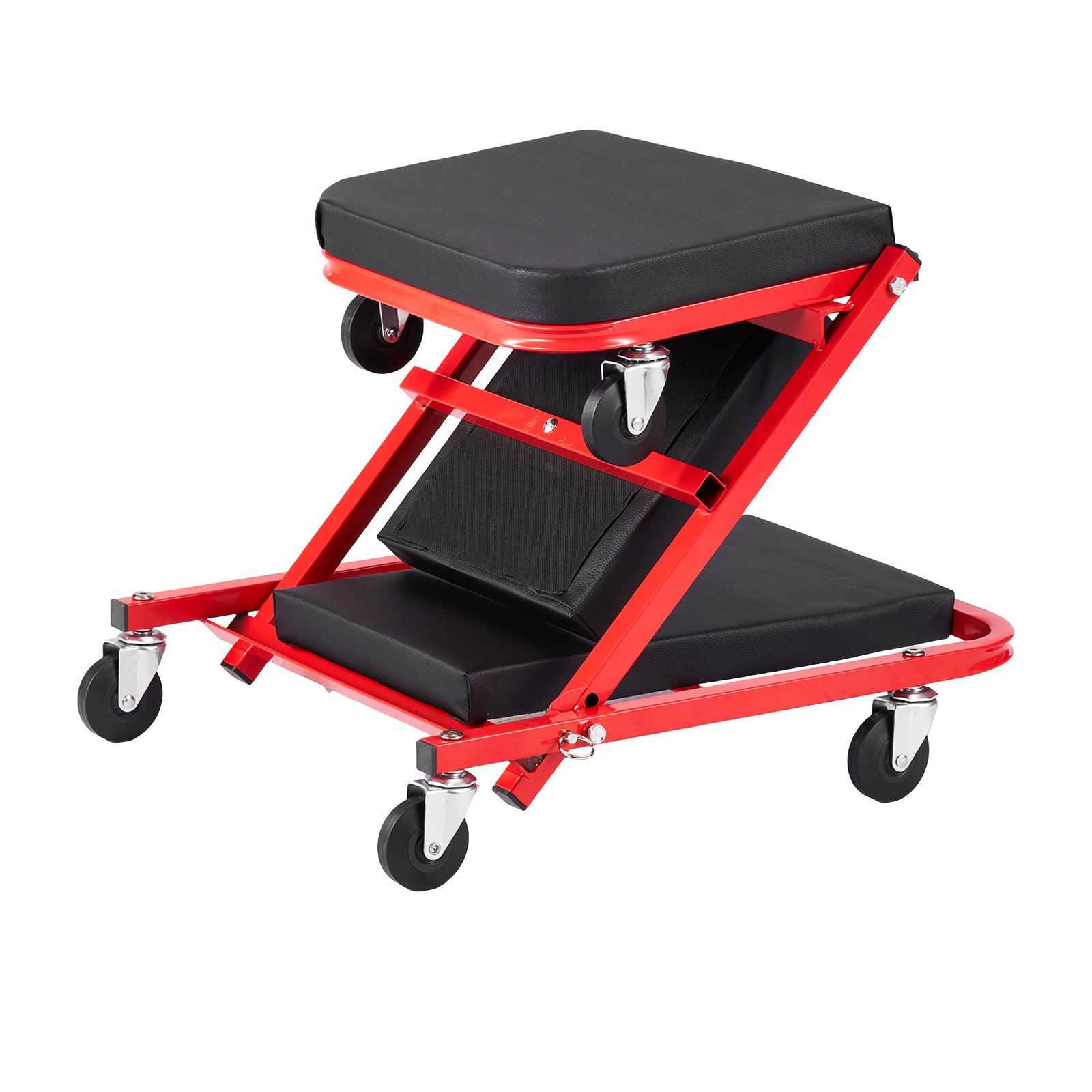 VEVOR Camilla Mecánica Taburete para Taller Plegable 101 cm con 6 Ruedas, Forma en Z, Carga Máxima de 204 kg, Marco de Acero al Carbono, Superficie de Cuero Sintético, Para Reparación de Automóvil