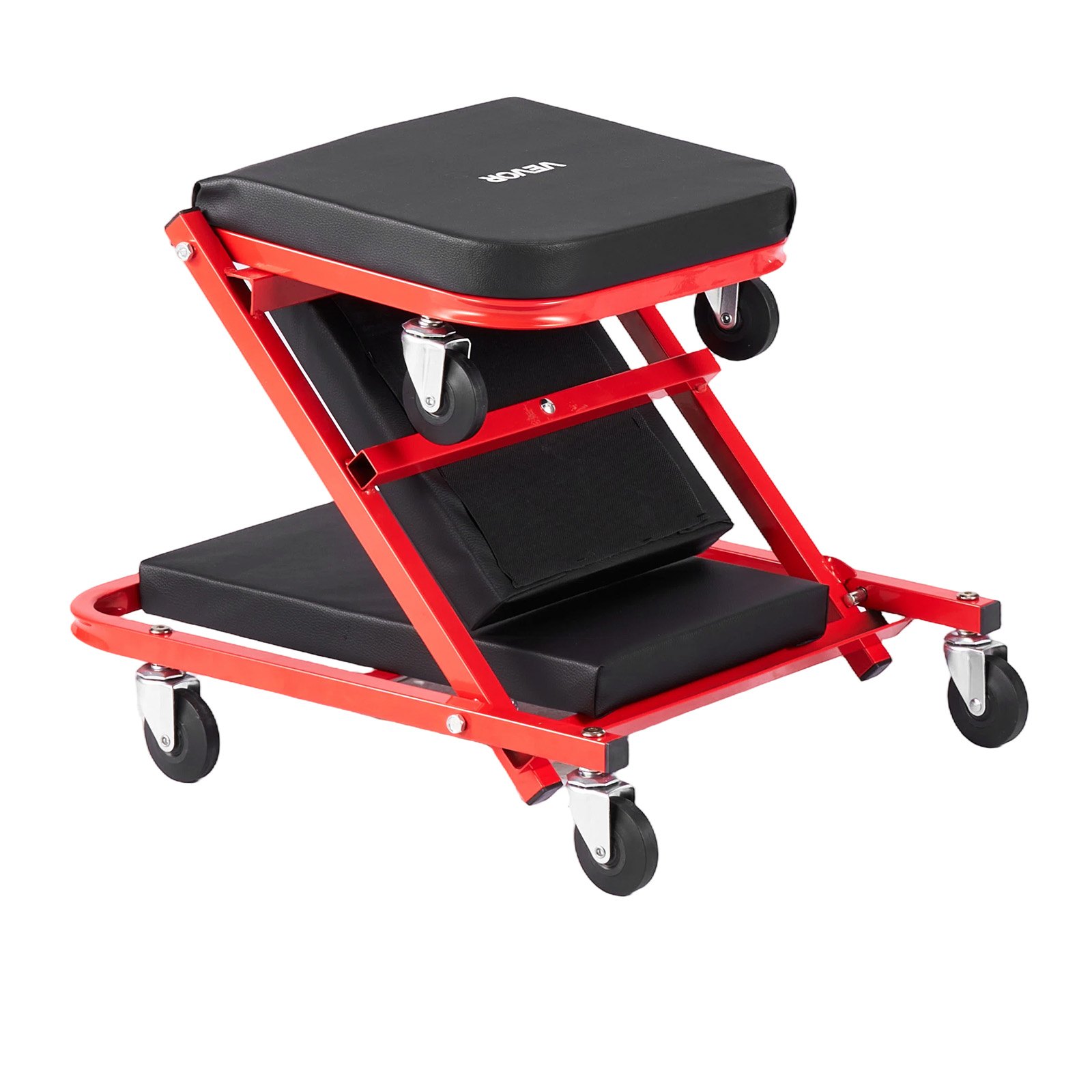 VEVOR Camilla Mecánica Taburete para Taller Plegable 101 cm con 6 Ruedas, Forma en Z, Carga Máxima de 204 kg, Marco de Acero al Carbono, Superficie de Cuero Sintético, Para Reparación de Automóvil