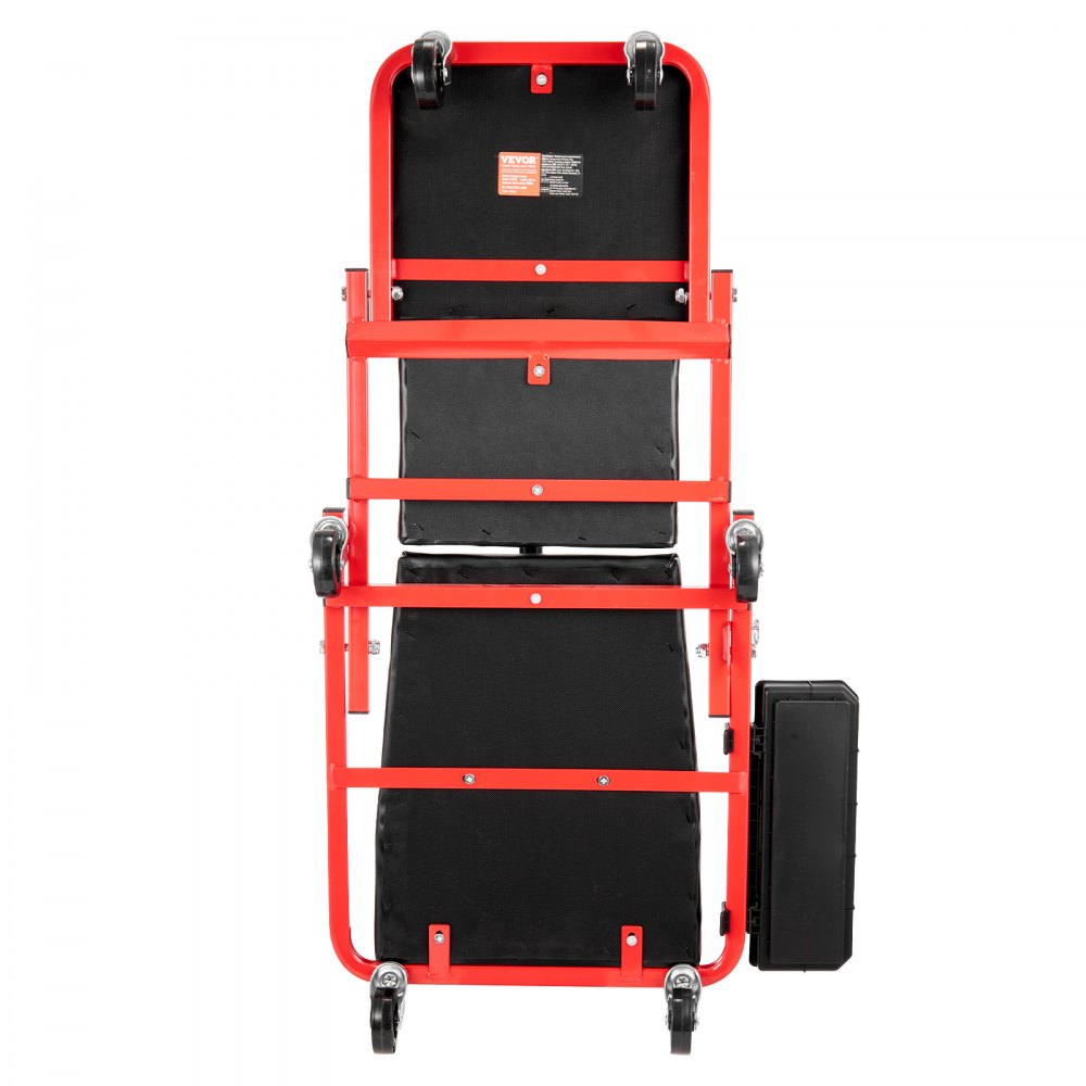 VEVOR Taburete plegable para garaje en forma de Z, 914 mm, capacidad de 136,1 kg, taburete plegable para mecánico con ruedas, bandeja para herramientas de 6 ruedas, asiento acolchado, estructura de acero, silla para tumbarse o sentarse para garaje, taller o casa