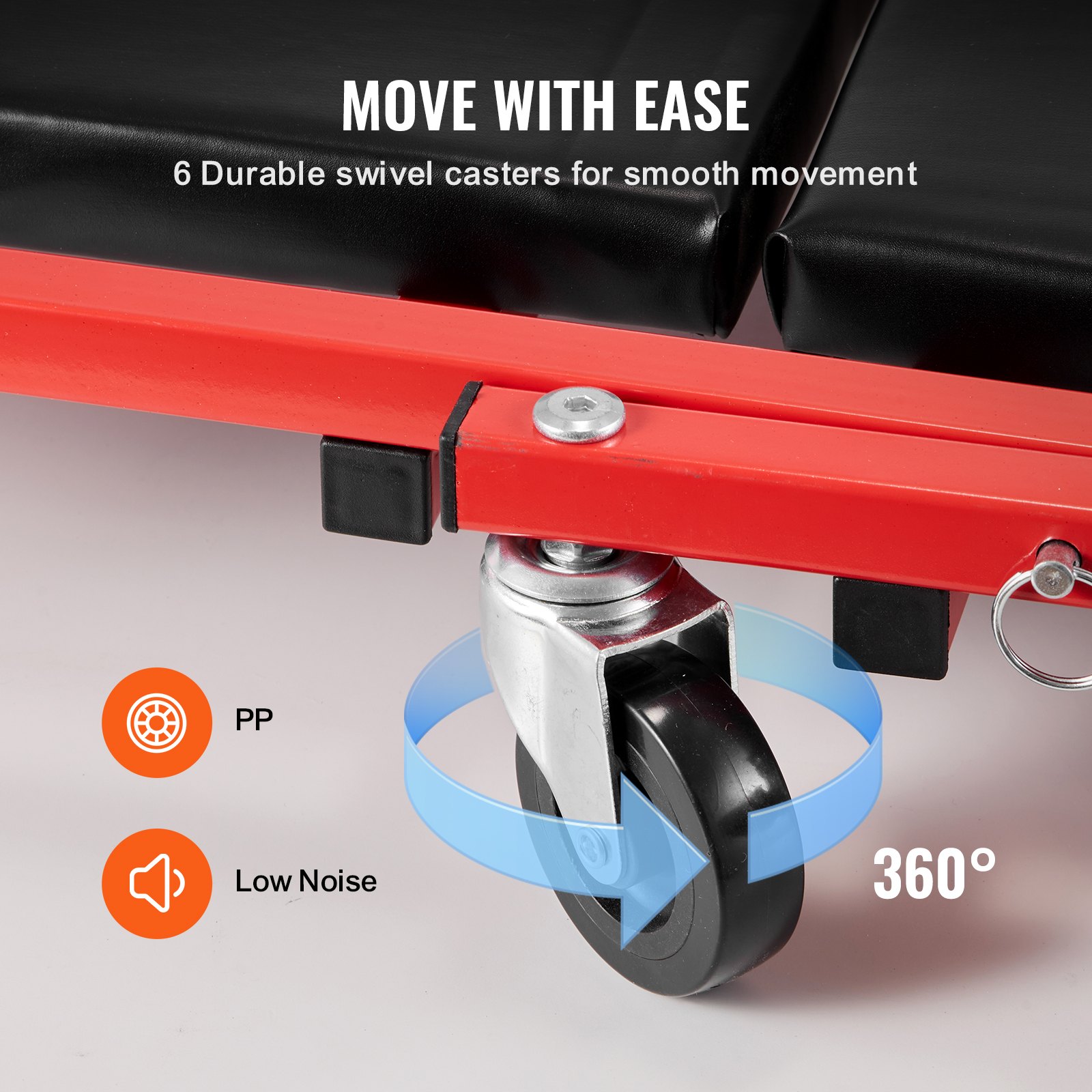 VEVOR Taburete plegable para garaje en forma de Z, 914 mm, capacidad de 136,1 kg, taburete plegable para mecánico con ruedas, bandeja para herramientas de 6 ruedas, asiento acolchado, estructura de acero, silla para tumbarse o sentarse para garaje, taller o casa