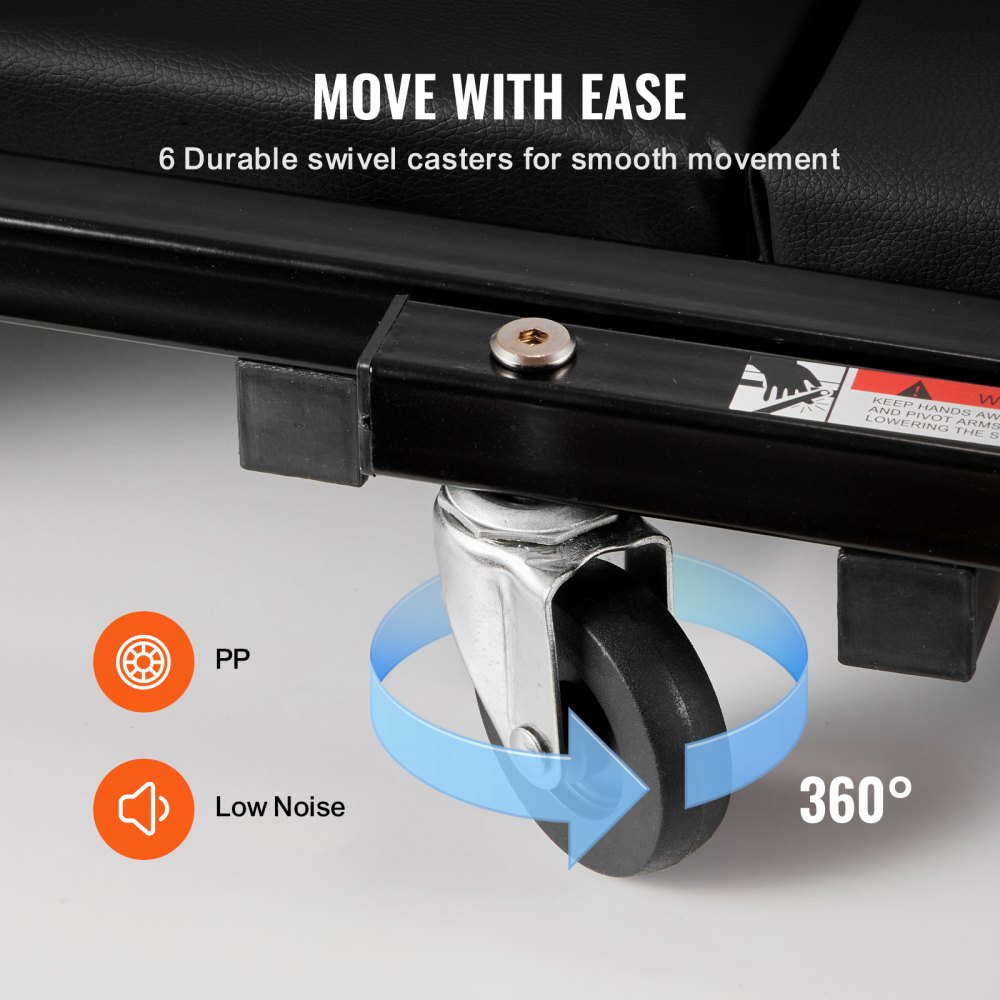 VEVOR Taburete plegable para garaje en forma de Z, 1016 mm, capacidad de 204,1 kg, taburete plegable para mecánico con 6 ruedas universales, asiento acolchado, estructura de acero, silla para tumbarse o sentarse para garaje, taller o casa