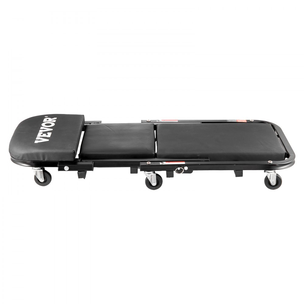 VEVOR Taburete plegable para garaje en forma de Z, 1016 mm, capacidad de 204,1 kg, taburete plegable para mecánico con 6 ruedas universales, asiento acolchado, estructura de acero, silla para tumbarse o sentarse para garaje, taller o casa