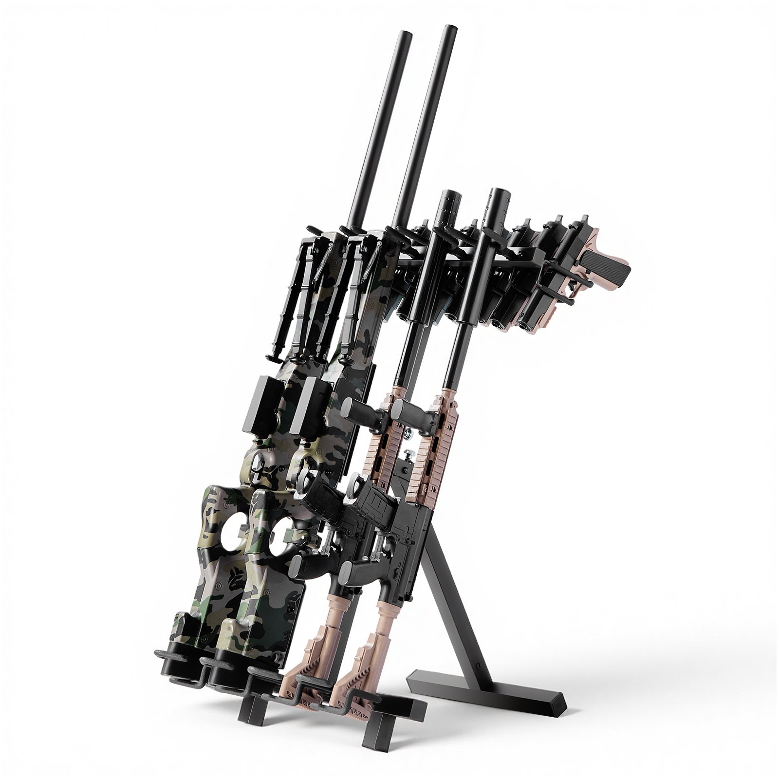 VEVOR Soporte para Armas de Fuego Portátil y Plegable, Capacidad hasta 4 Escopetas y 7 Pistolas, Estante Independiente para Rifles, de Acero al Carbono, para Exhibición Campo de tiro Garajes Talleres