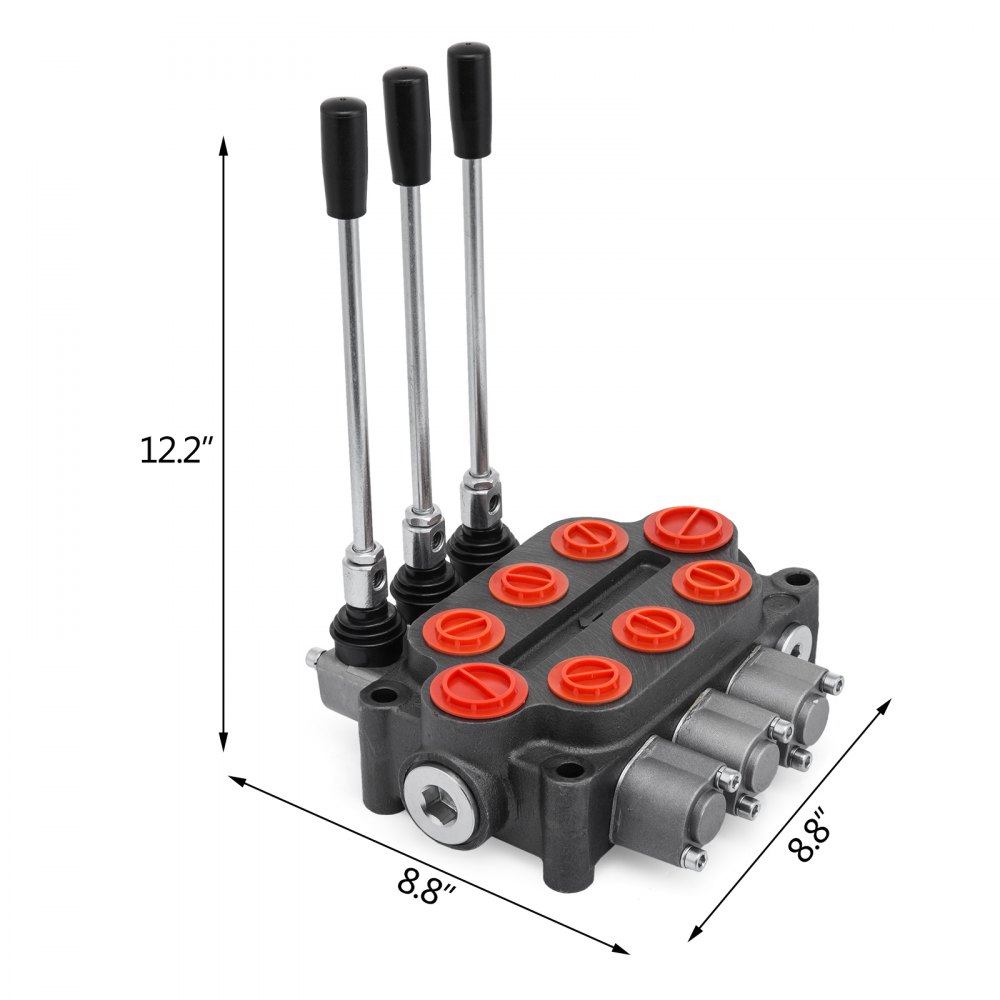 Válvula De Control Direccional Hidráulica 3 Carrete Cilindro Doble Efecto 25 Gpm