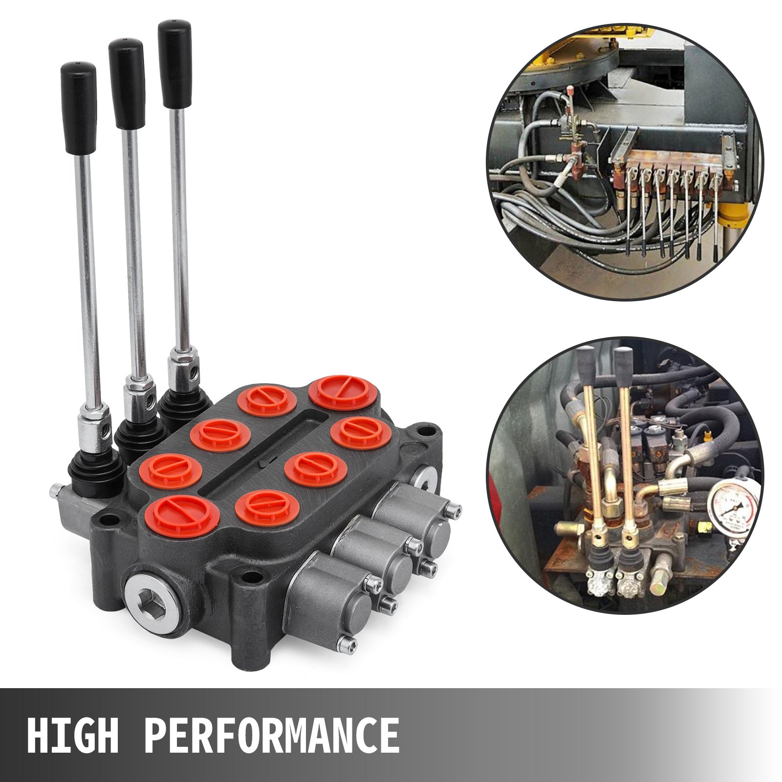 Válvula De Control Direccional Hidráulica 3 Carrete Cilindro Doble Efecto 25 Gpm