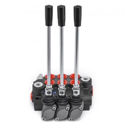 VEVOR Válvula de Control Direccional Hidráulica de 3 Carretes Puertos SAE de Doble Efecto de 11 GPM, Válvula Control Hidráulico 12,2" x 8" x 6,6 cm, Válvula Hidráulica Válvula de Alivio Ajustable