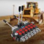 Válvula de control hidráulico VEVOR con múltiples palancas de control en la parte delantera del vehículo de construcción.