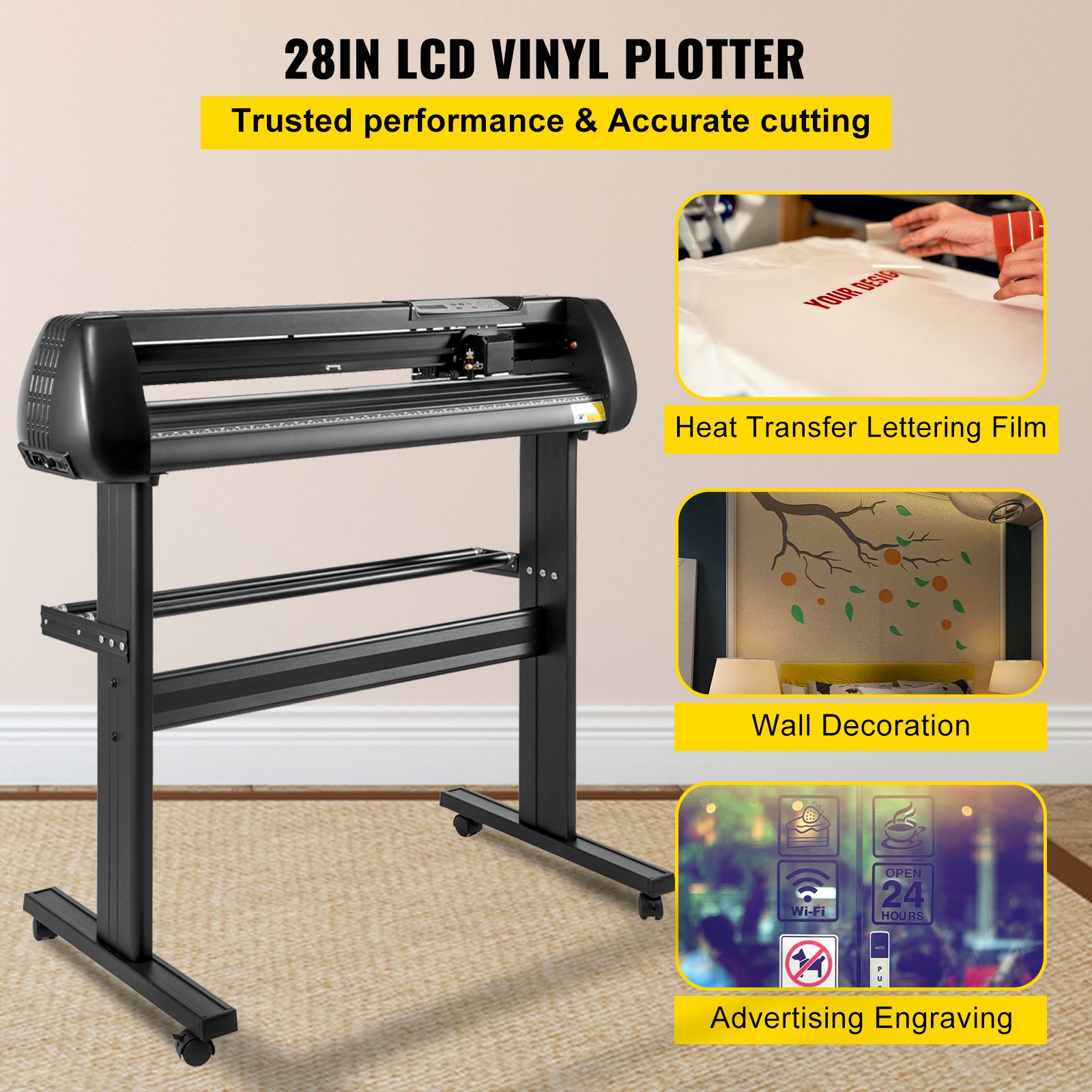 VEVOR Máquina Cortadora de Vinilo con Soporte de Piso, Plóter de Vinilo Cutter Plotter, Memoria128K-2M, 28 Inch de Fuerza y Velocidad Ajustables para La Fabricación de Signos