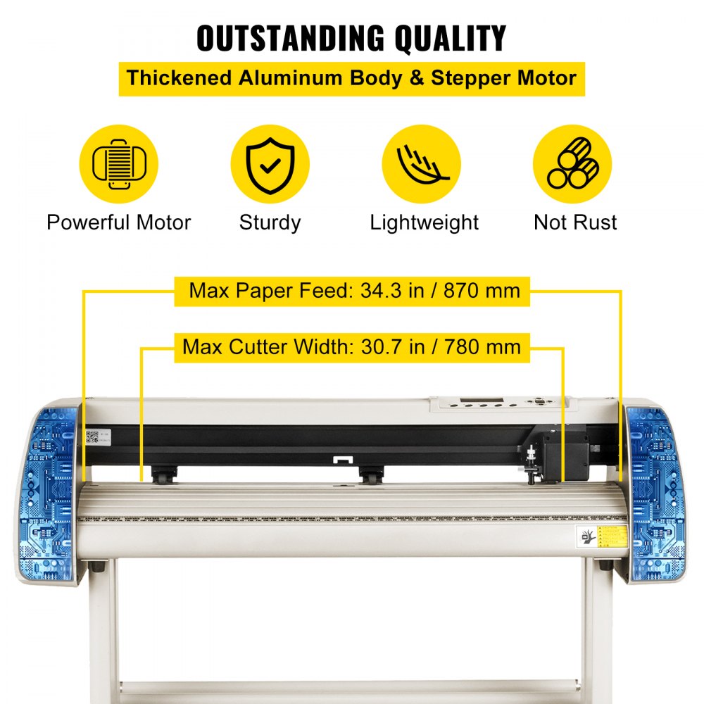 VEVOR Cortador de Vinilo 870mm, Vinilo Plotter Cortador con Cuchillo de Trinchar, Plotter de Corte de Vinilo Blanco