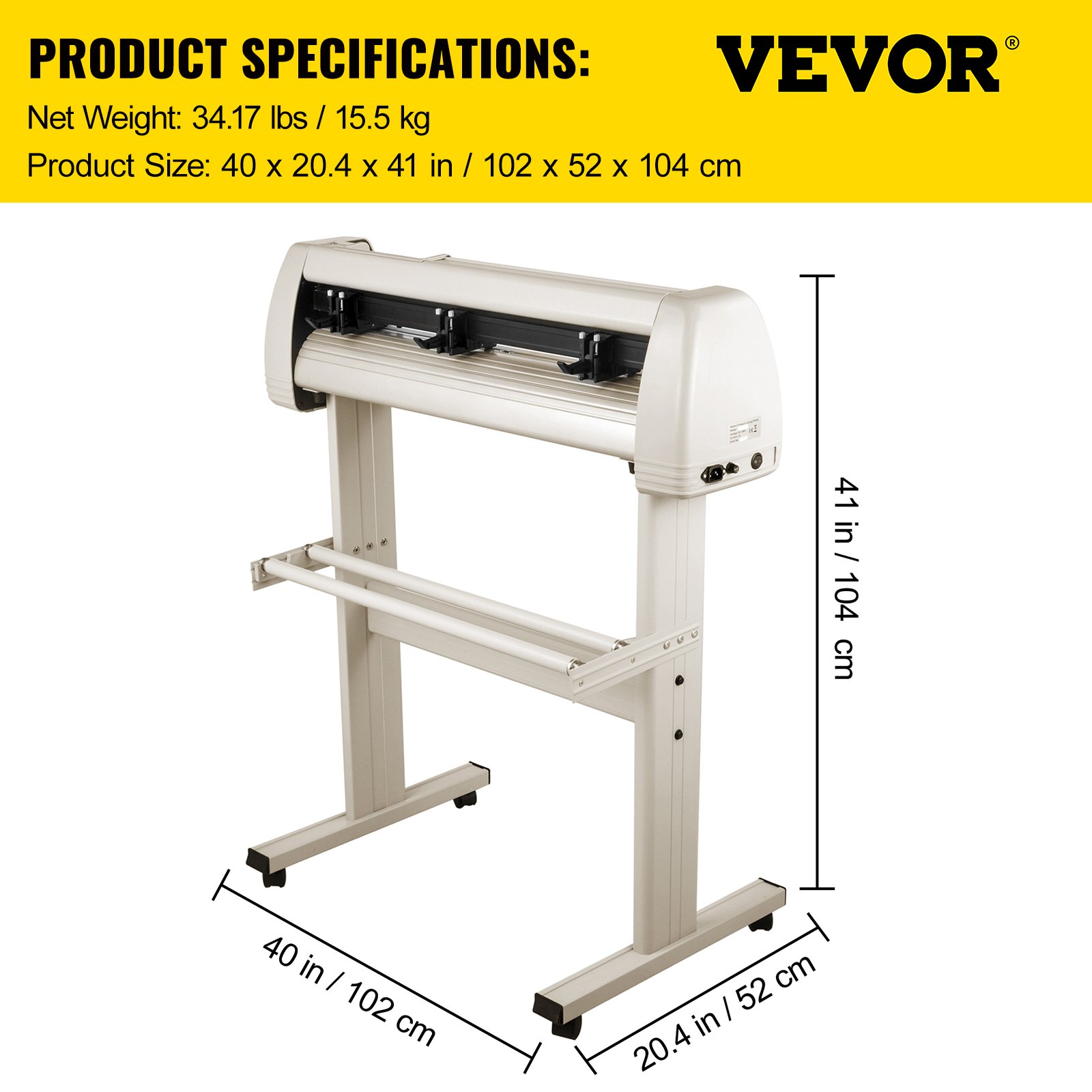 VEVOR Cortador de Vinilo 870mm, Vinilo Plotter Cortador con Cuchillo de Trinchar, Plotter de Corte de Vinilo Blanco