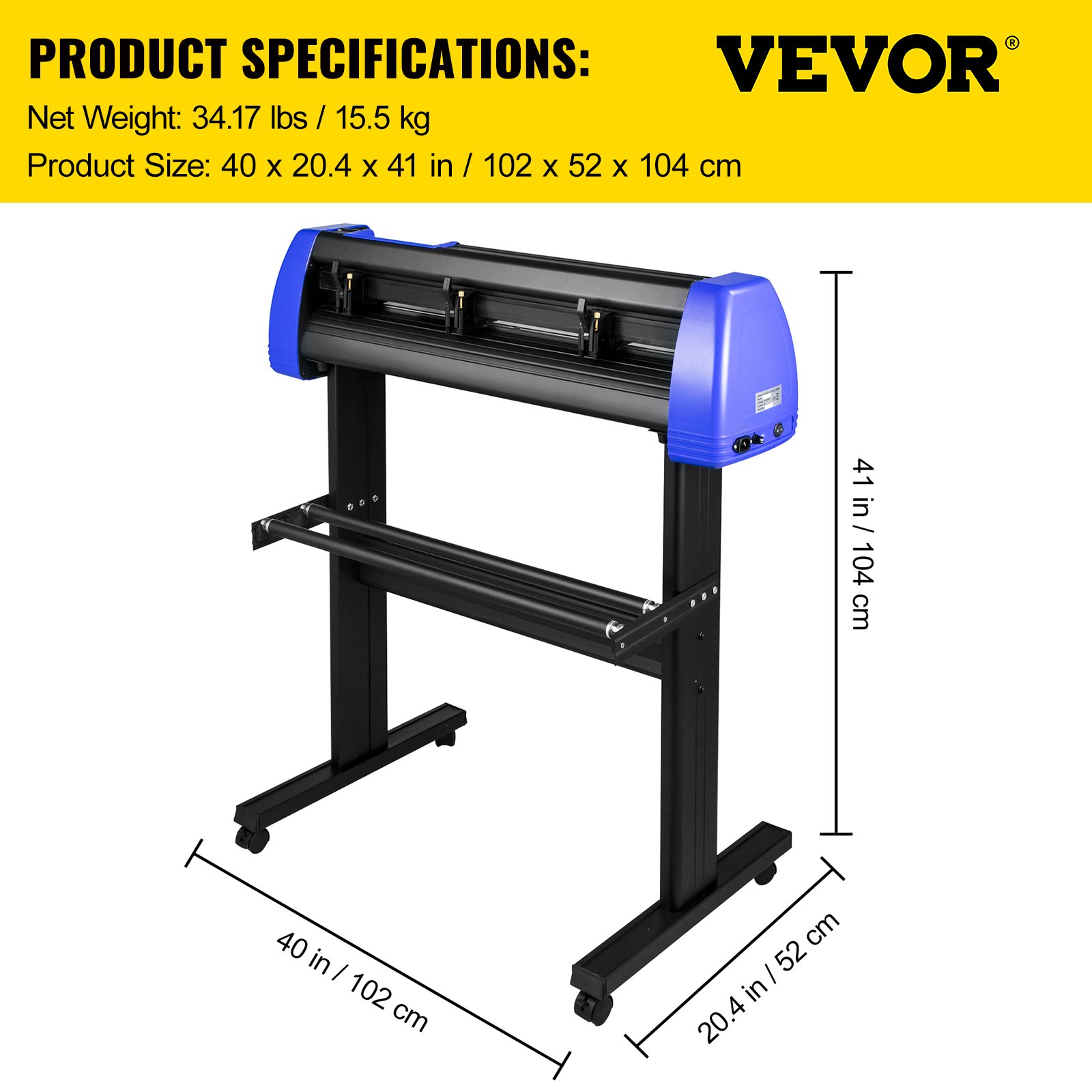 VEVOR Cortador de Vinilo, Máquina de Corte de Plotter de Vinilo de 870mm, Vinilo Cortador Letrero para Cortar Negro Azul