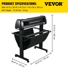 VEVOR Cortador de Vinilo Alimentación Máxima de Papel de 870 mm Impresora Manual de Vinilo Cortador de Trazador Ancho de Corte de 780 mm Pantalla LCD Software de Corte Signmaster con Accesorios